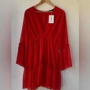 BloomChic Vibrant Red Long Sleeve Dress